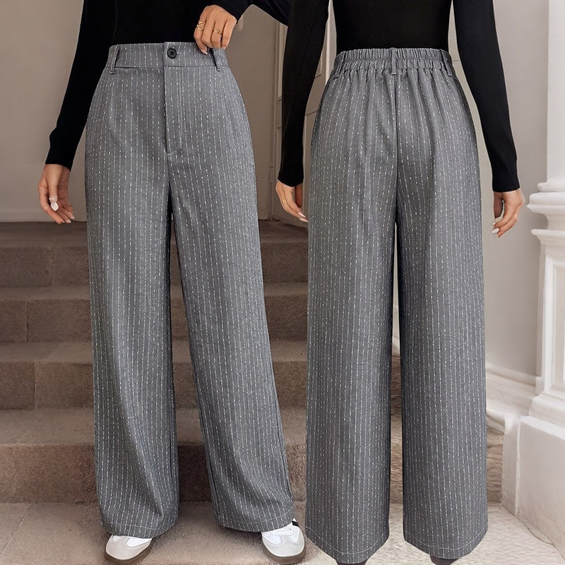 Women Wide Pinstripe Trousers with High Waist and Wide Leg Mune Fashion
