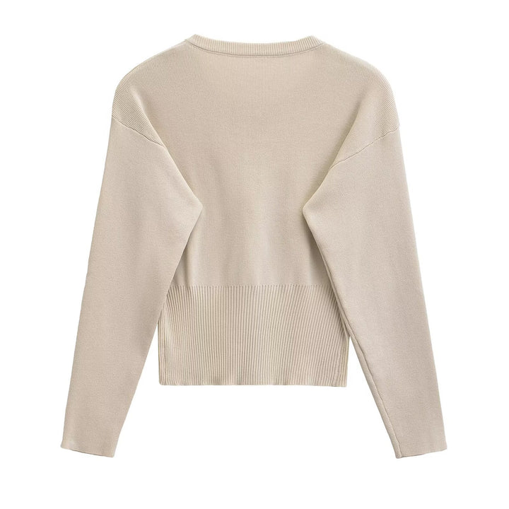Women's Short Fine Knit Cardigan with Tailored Ribbed Waistband and Continuous Button Placket Mune Fashion