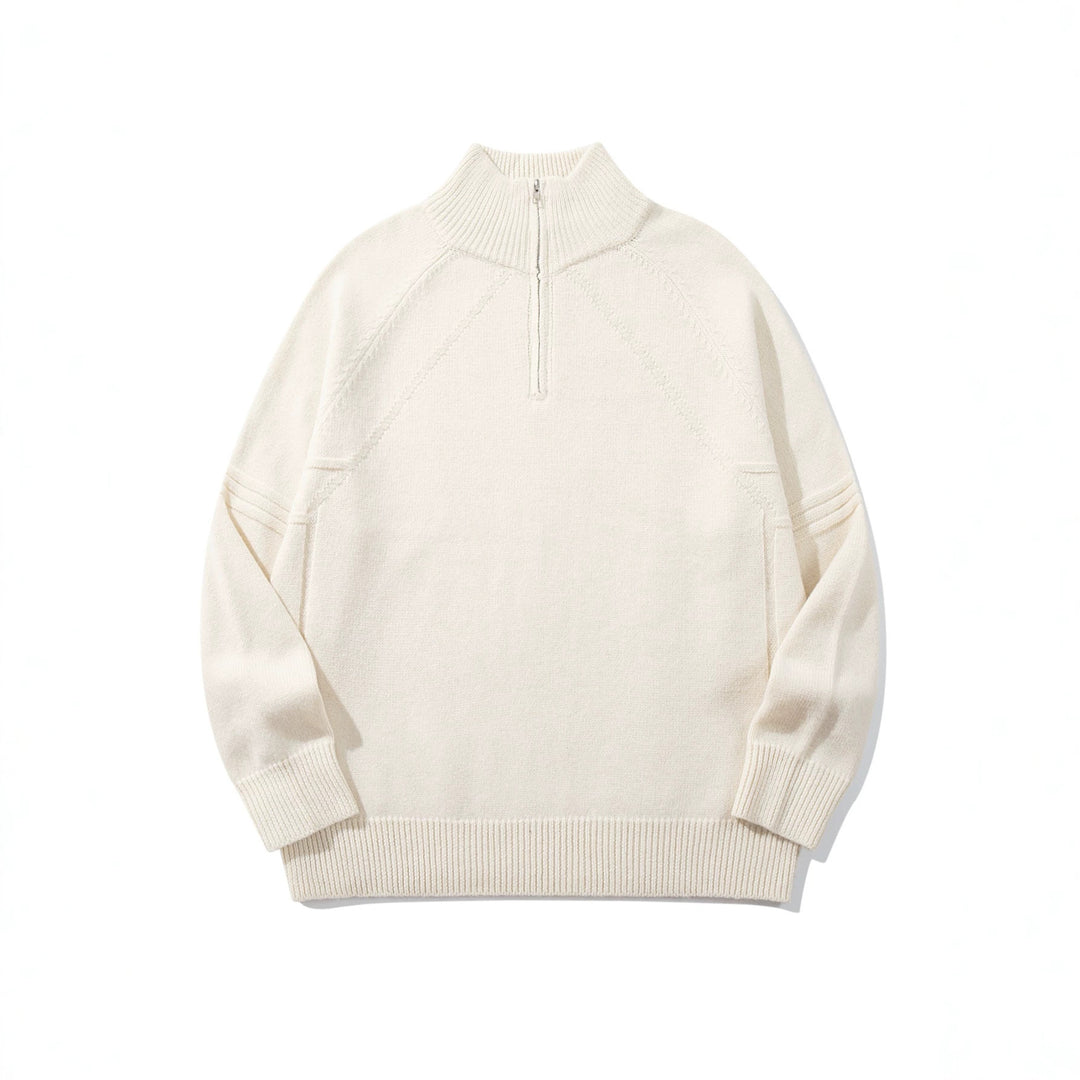 Unisex Halfzip Knit Sweater with High Ribbed Collar and Raglan Sleeves Mune Fashion