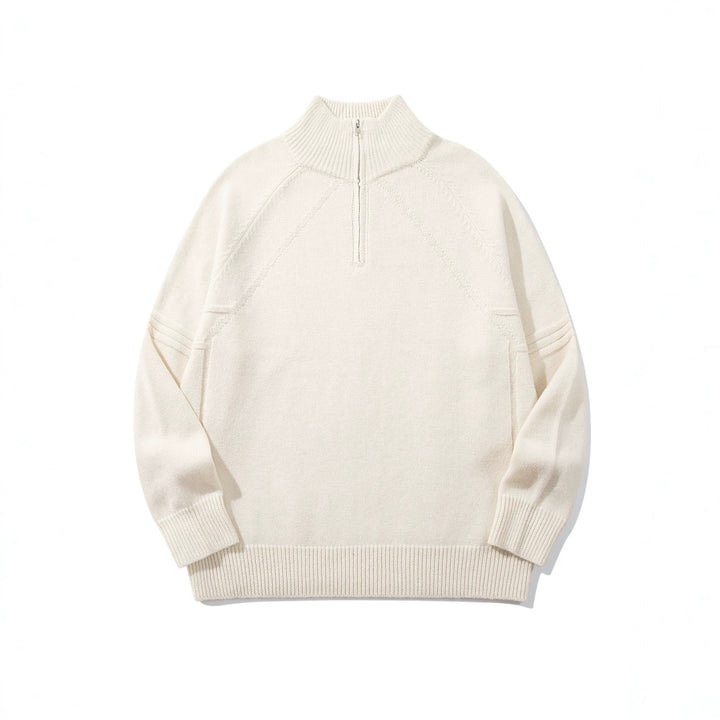 Unisex Halfzip Knit Sweater with High Ribbed Collar and Raglan Sleeves Mune Fashion