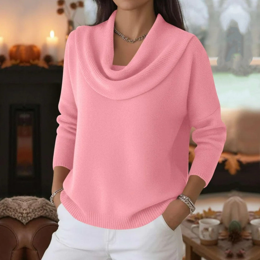 Women's Casual Shawl Collar Fine Knit Sweater with Dropped Shoulder and Ribbed Hem Mune Fashion
