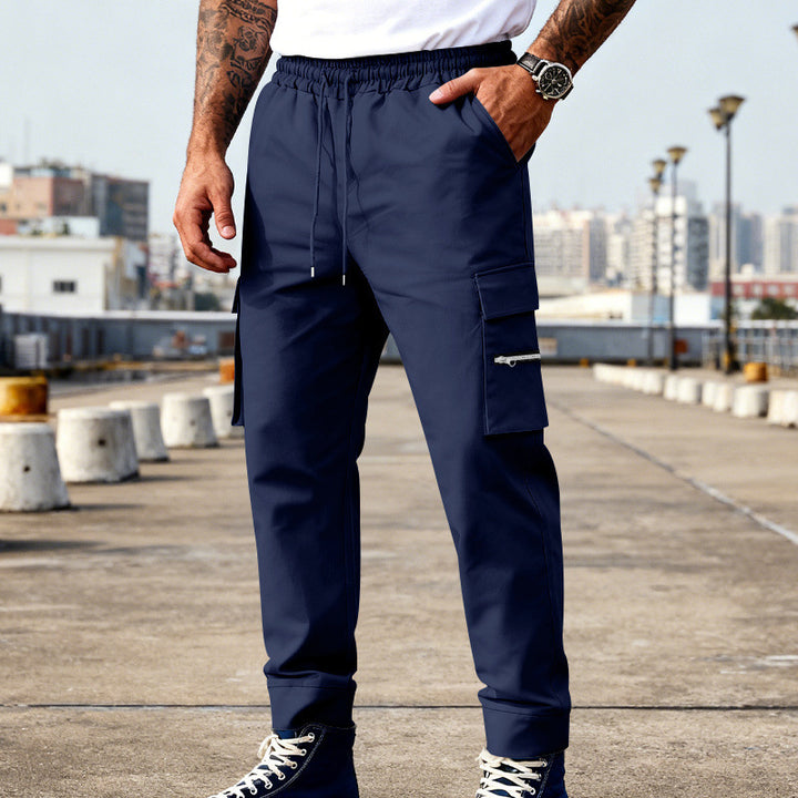 Men's cargo joggers with elastic waistband, drawstring and zippered pockets Mune Fashion