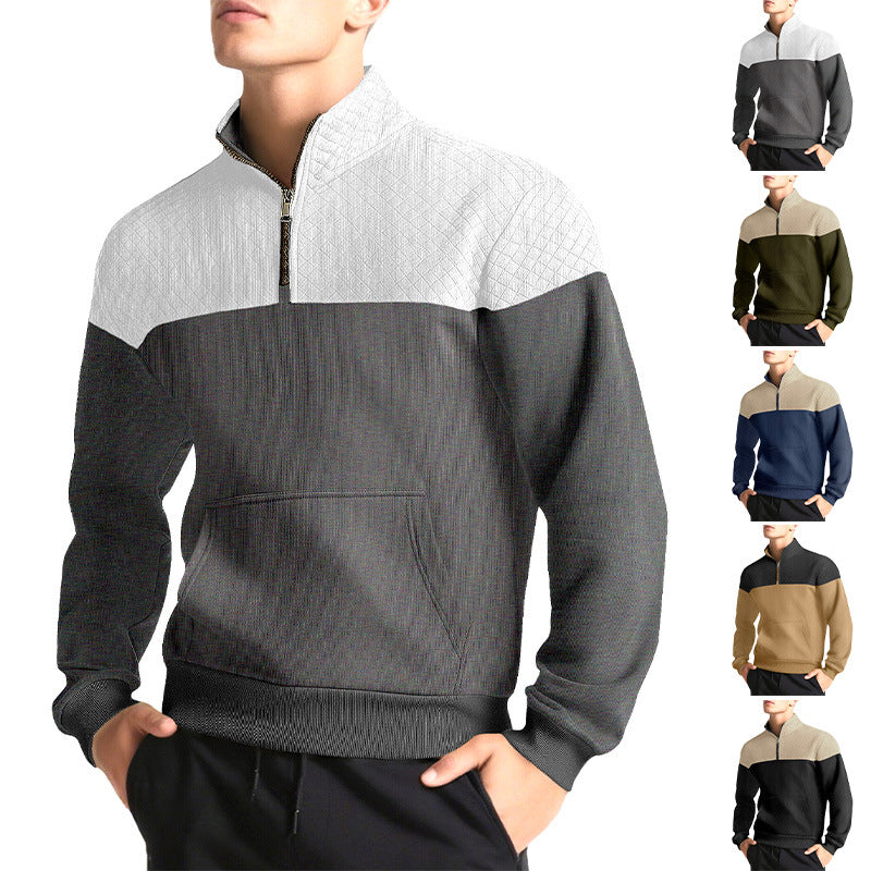 Men's half-zip sweatshirt with quilted shoulder area, kangaroo pocket, and ribbed cuffs Mune Fashion