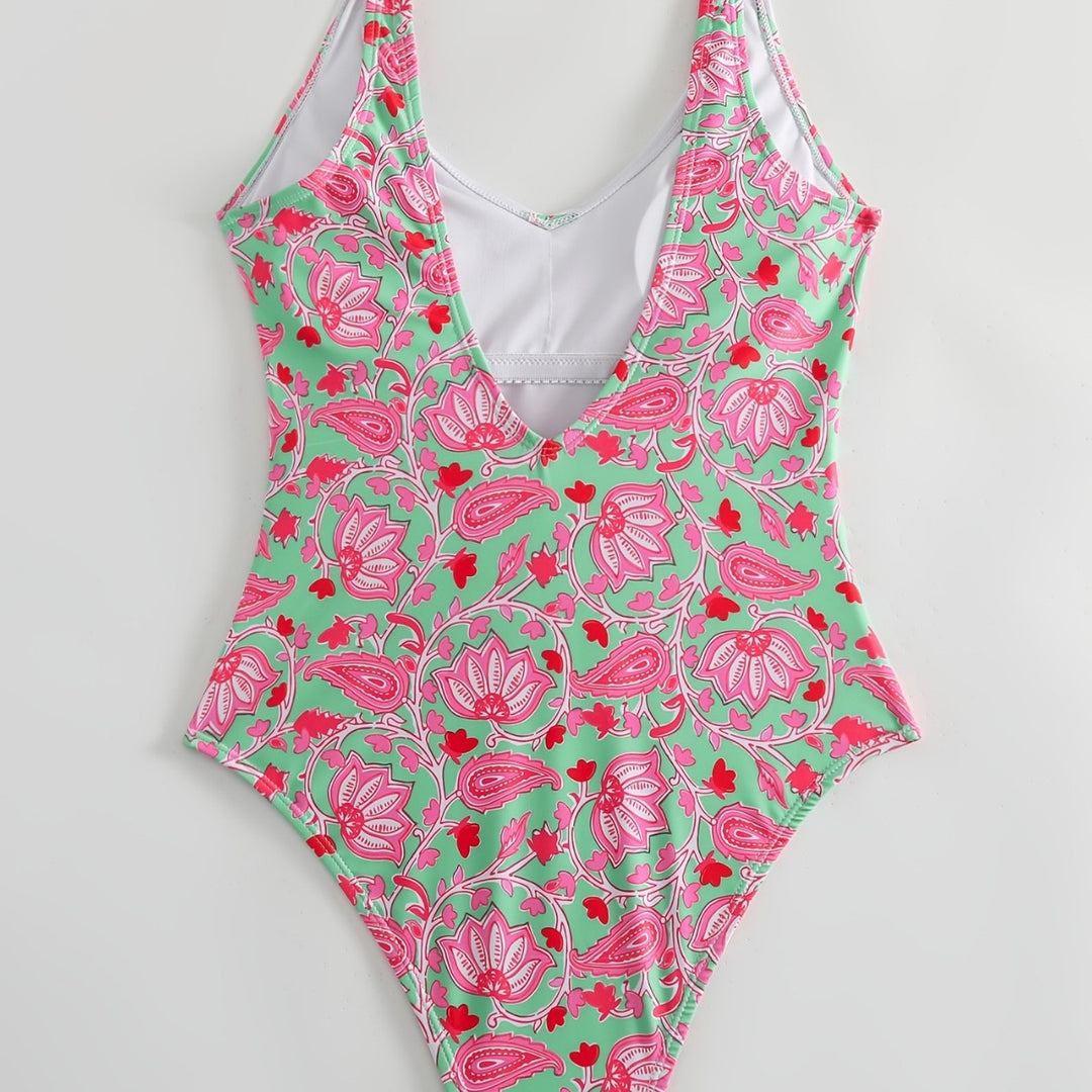 Ladies One-Piece Swimsuit with Floral Design and Fashionable Straps Mune Fashion