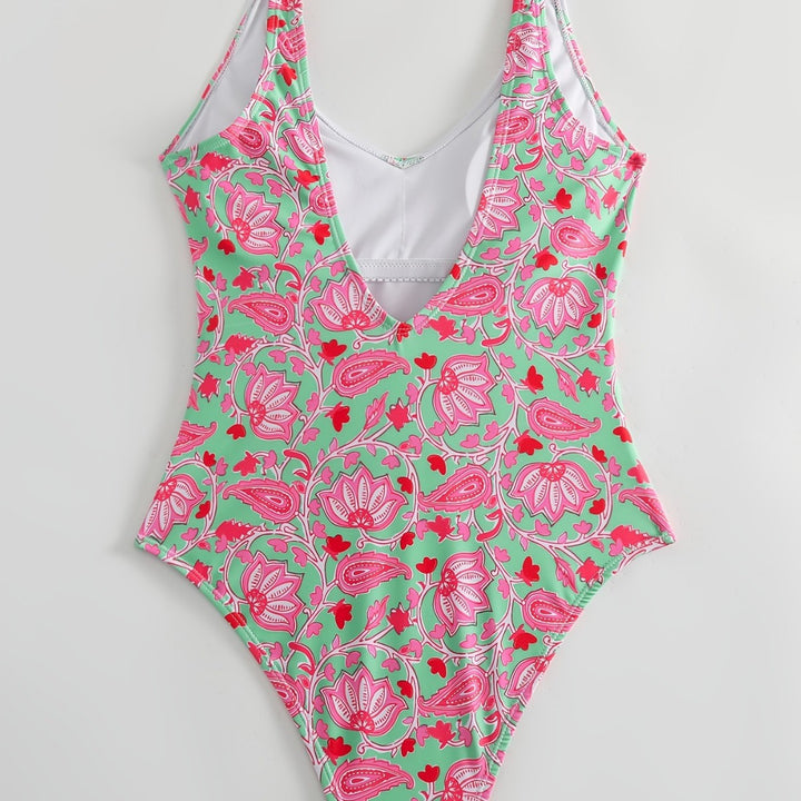 Ladies One-Piece Swimsuit with Floral Design and Fashionable Straps Mune Fashion