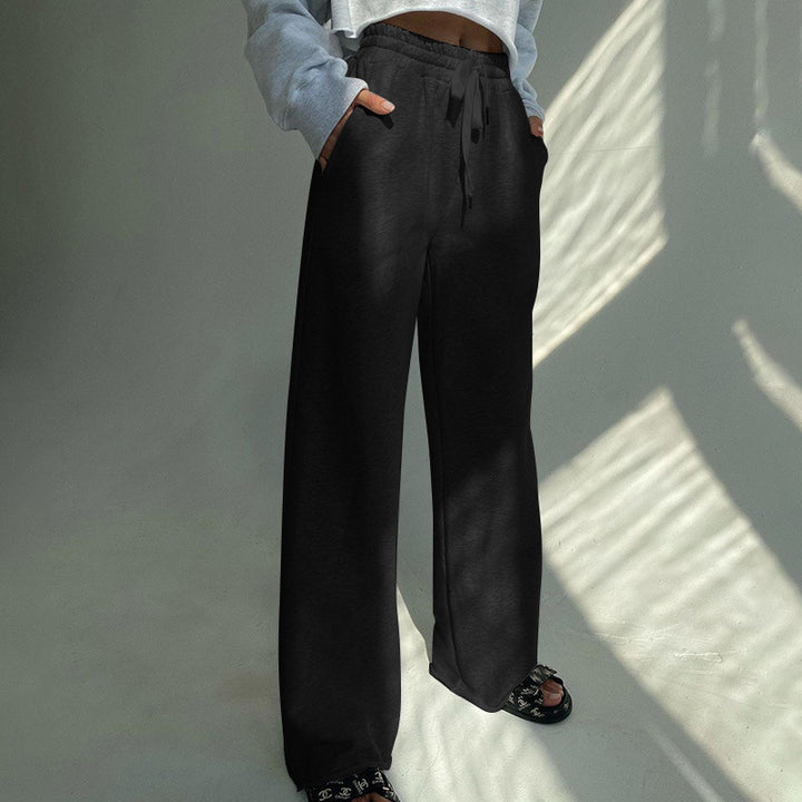 Women's loose jogging pants made of cotton sweat with elastic waistband and drawstring Mune Fashion