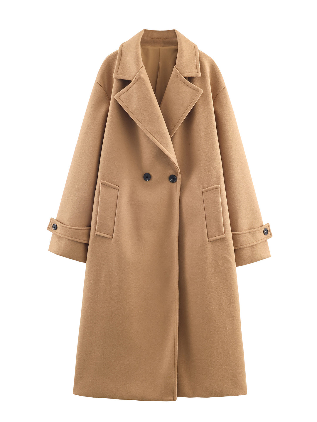 Women Oversized Wool Blend Coat with Double-Breasted Closure, Wide Lapels and Sleeve Tabs Mune Fashion