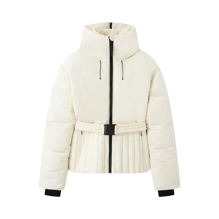 Women's nan quilted waist quilted jacket with high collar, waist belt and pleated hem Mune Fashion