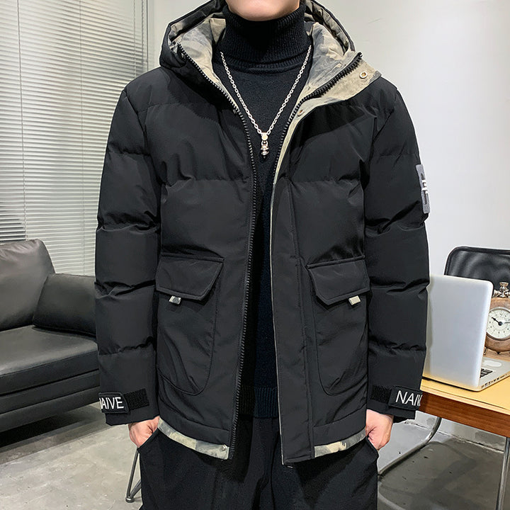 Men's quilted hooded jacket with flap pockets and adjustable Velcro cuffs Mune Fashion