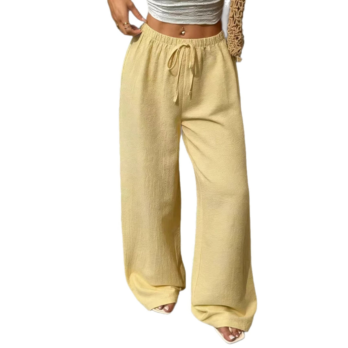 Women's Lightweight Linen Pants with Wide Leg and Drawstring Mune Fashion
