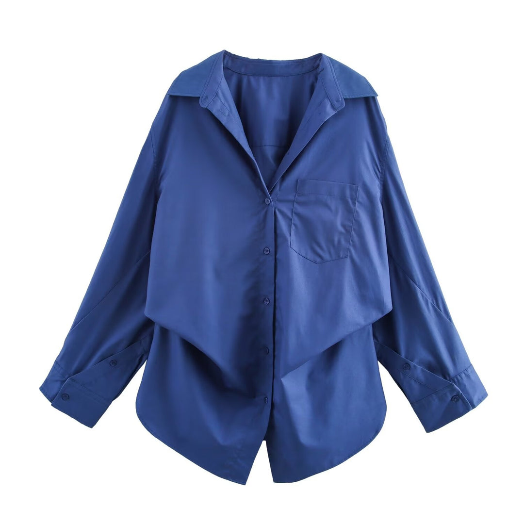 Women's oversized striped shirt with extended back and Kent collar Mune Fashion