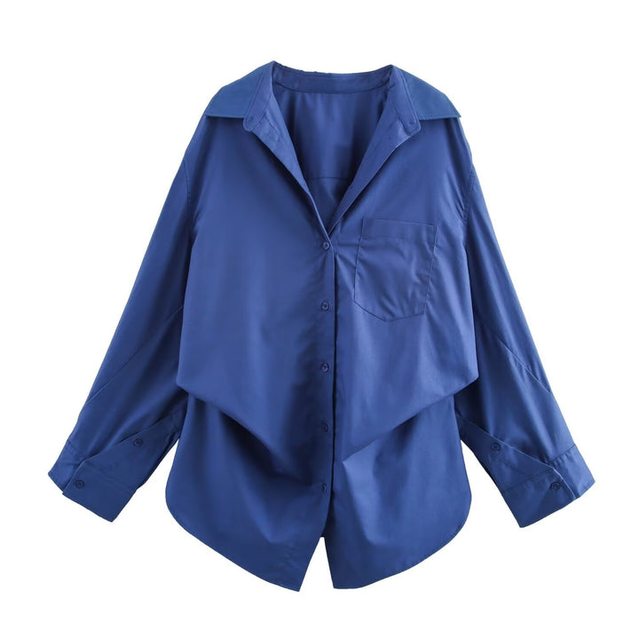Women's oversized striped shirt with extended back and Kent collar Mune Fashion