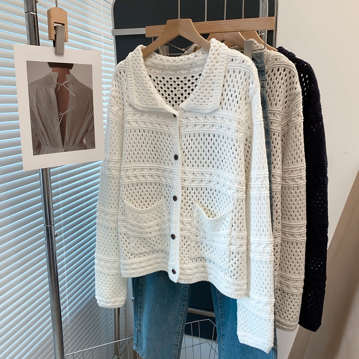 Women Casual Knit Cardigan in Lace Pattern Mune Fashion