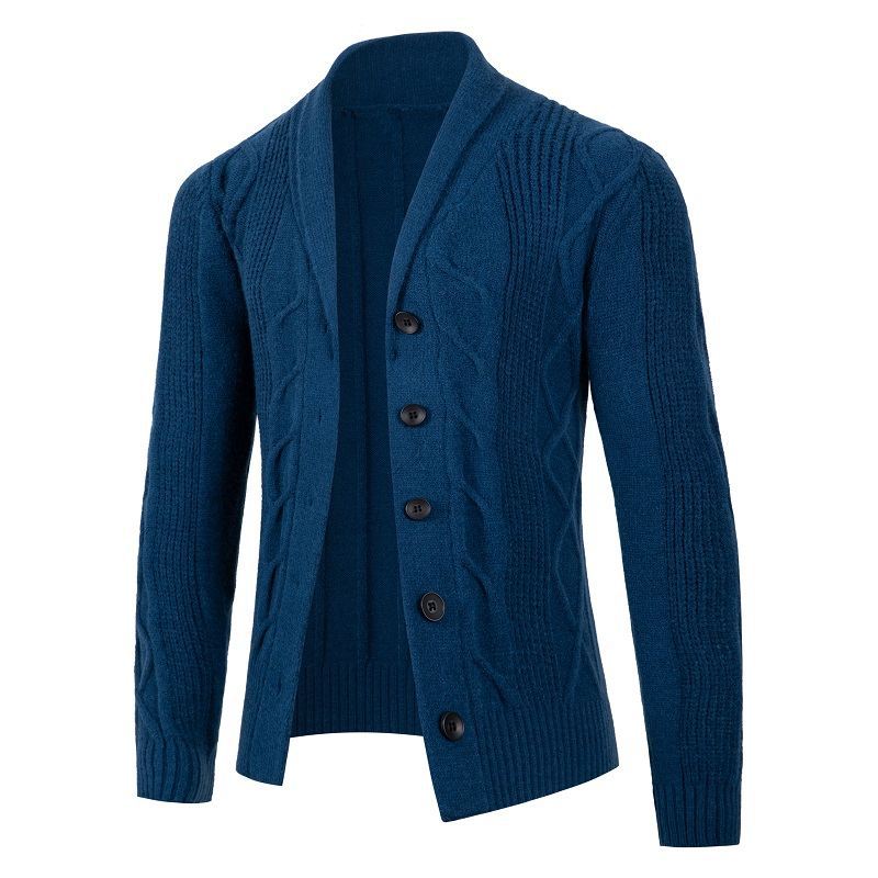 Men's Cable Knit Cardigan with Shawl Collar and Button Placket Mune Fashion