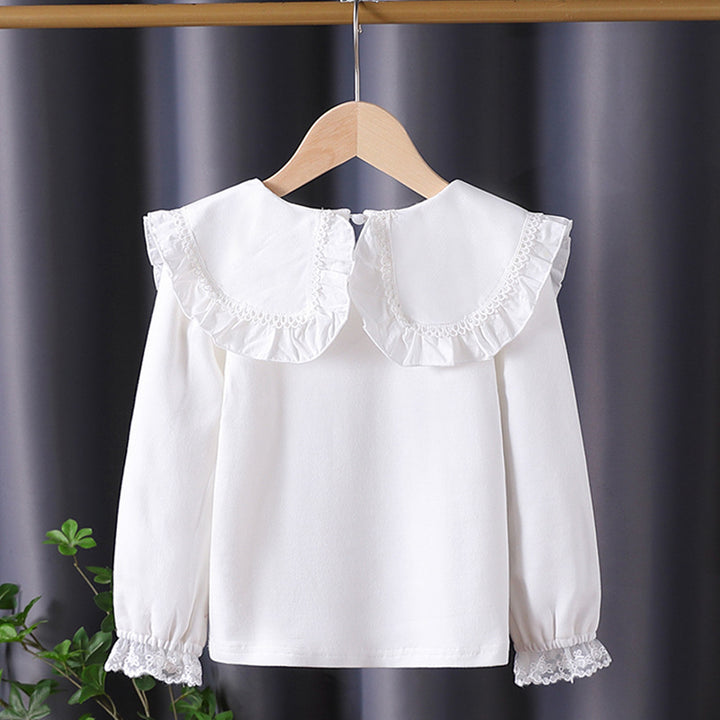 Girl blouse with ruffled collar and fine flower appliqués Mune Fashion