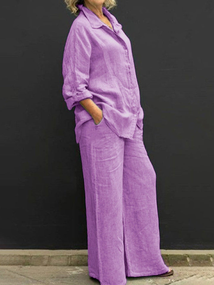Women's Relaxed-Buttondown-Shirt and High-Waist-Palazzo in Linen Look Mune Fashion