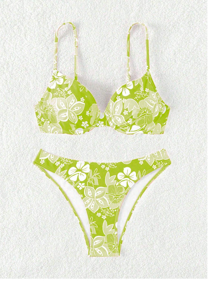 Women padded triangle bikini with floral design and adjustable straps Mune Fashion