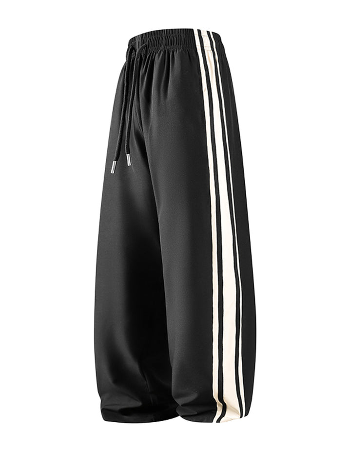 Women Wide Trackpants with Drawstring Waistband and Side Contrast Stripes Mune Fashion