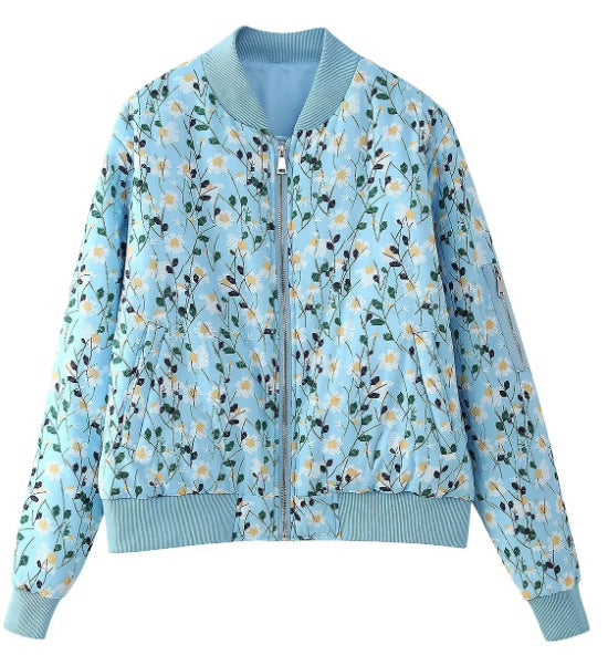 Ladies quilted floral bomber jacket with ribbed cuffs and zipper Mune Fashion
