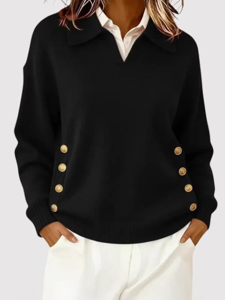 Women's Stylish Knitted Sweater with Collar and Button Details