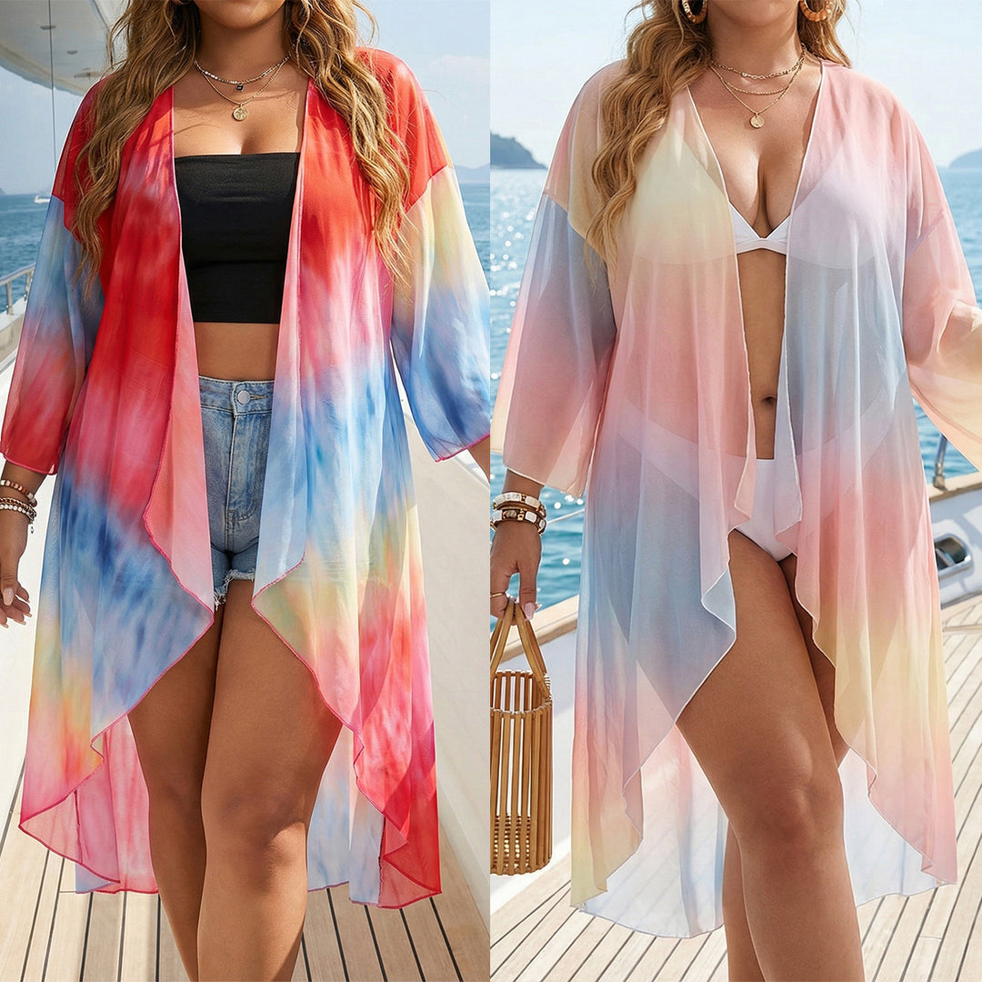 Women's transparent beach kimono with trendy ombre design Mune Fashion