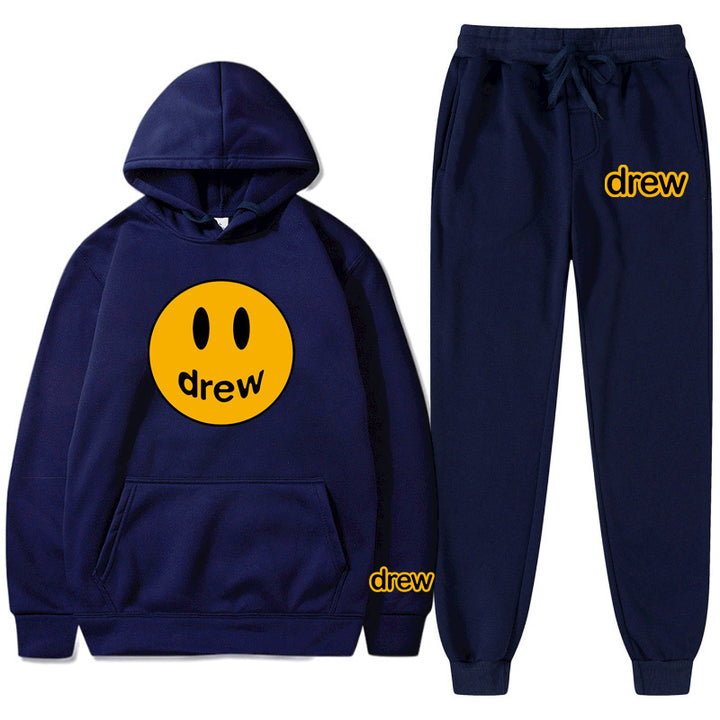 Unisex two-piece lounge set made of French terry with smiley print hoodie and tapered jogger pants Mune Fashion