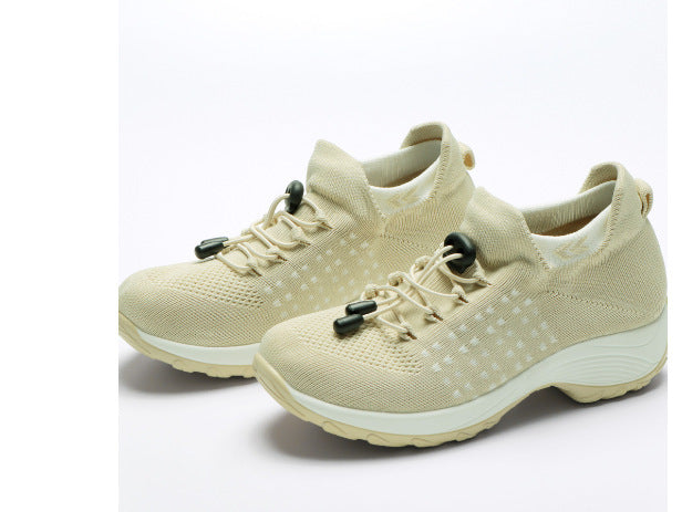 Women's knitted slip-on sneakers with quick lace, elastic shaft, and shock-absorbing platform sole Mune Fashion