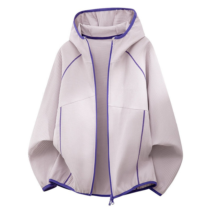 Women's hooded jacket made of breathable waffle knit with oversized cut and zipper