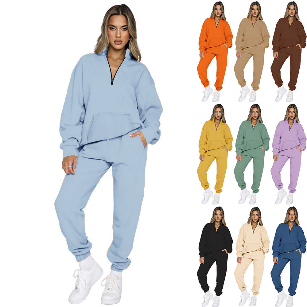 Women's French Terry Relax Loungewear Set with half zip, kangaroo pocket and fitted, tapered joggers Mune Fashion