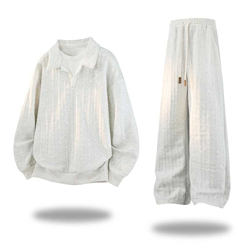 Men's Oversized Structured Lounge Set with Polo Collar, Cable Knit Look & Wide Leg Mune Fashion