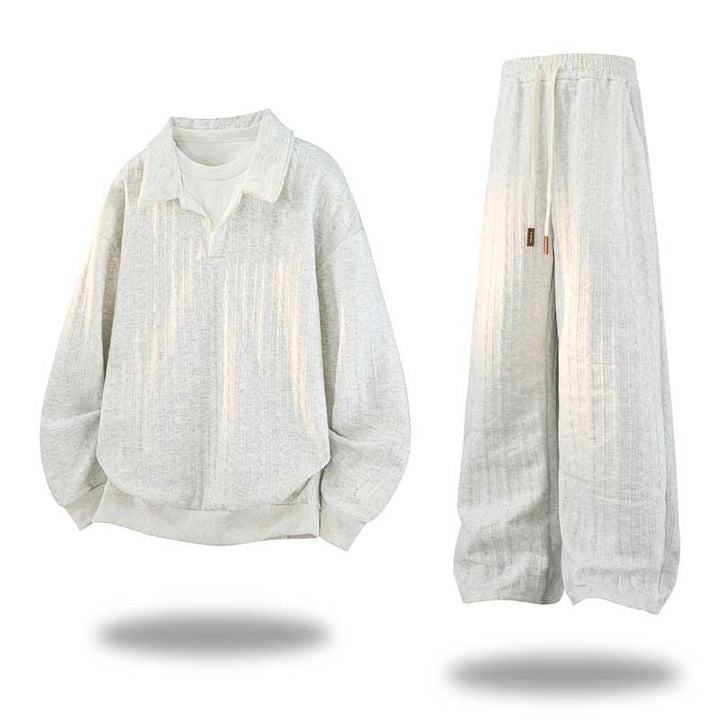 Men's Oversized Structured Lounge Set with Polo Collar, Cable Knit Look & Wide Leg Mune Fashion