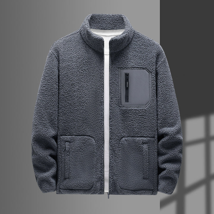Men's warming teddy fleece jacket with stand-up collar, full-length zipper and chest zipper pocket Mune Fashion