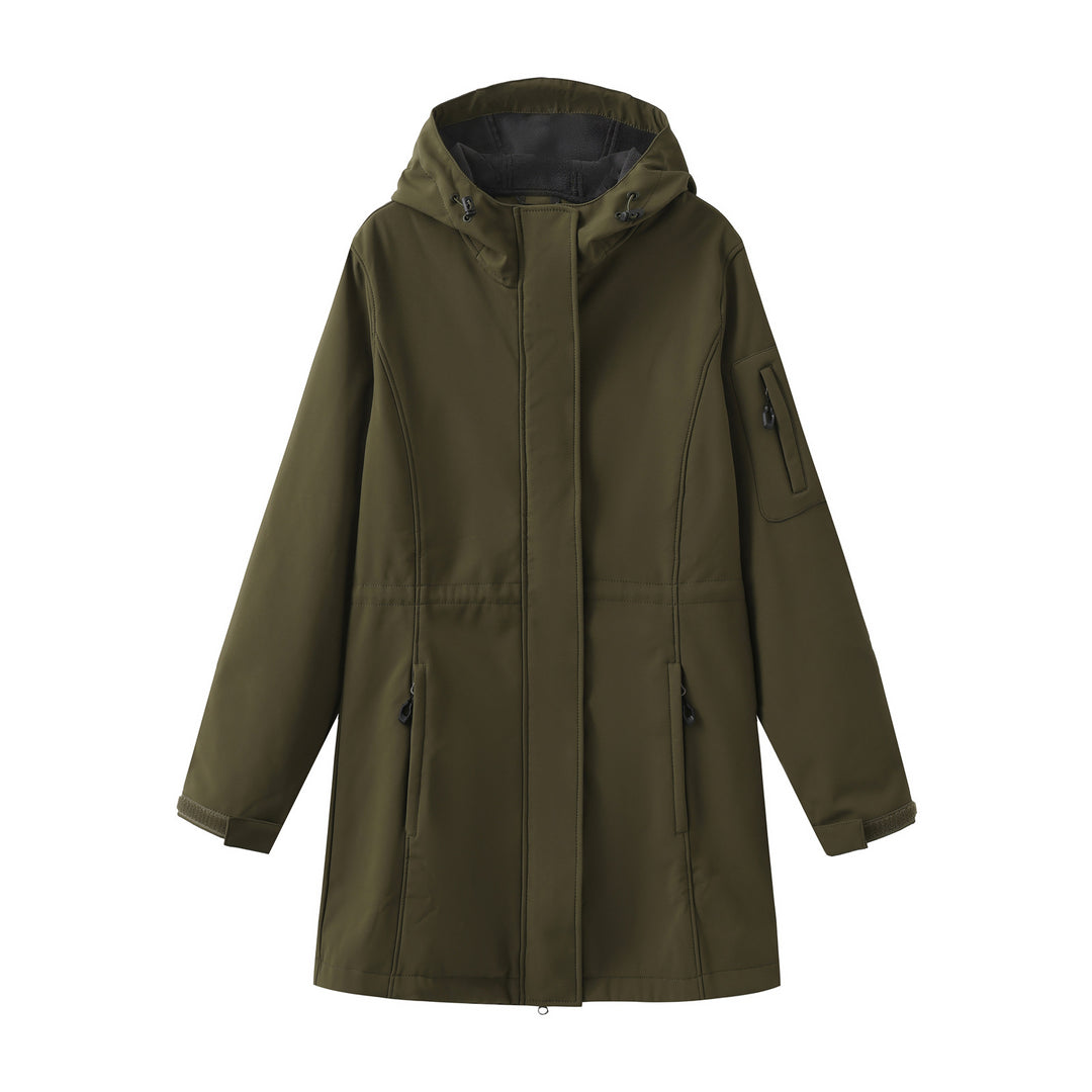 Women's nan functional softshell parka with teddy fleece lining, hood, and waist drawstring Mune Fashion