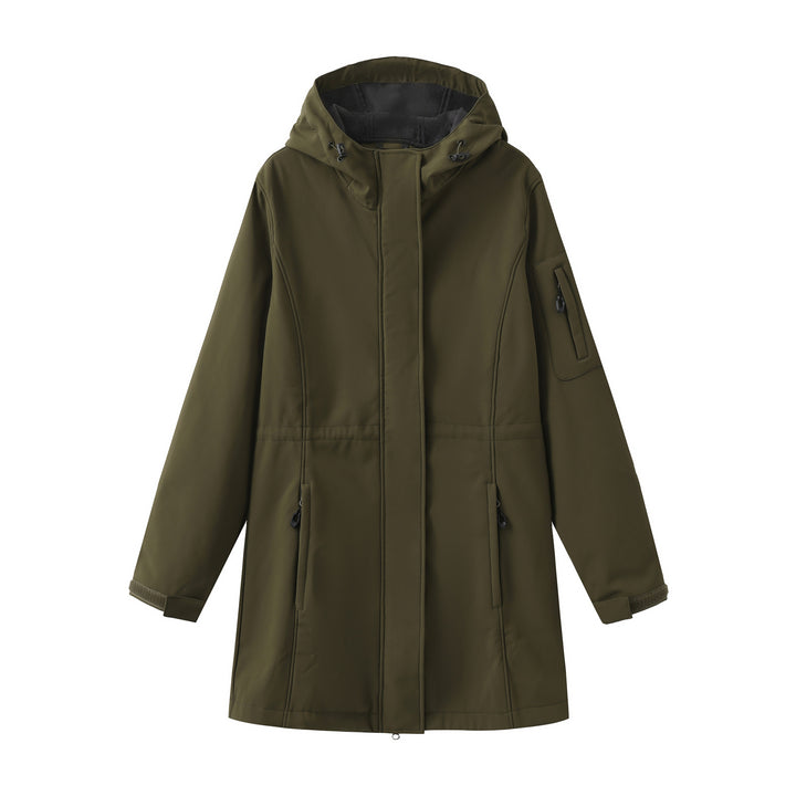 Women's nan functional softshell parka with teddy fleece lining, hood, and waist drawstring Mune Fashion
