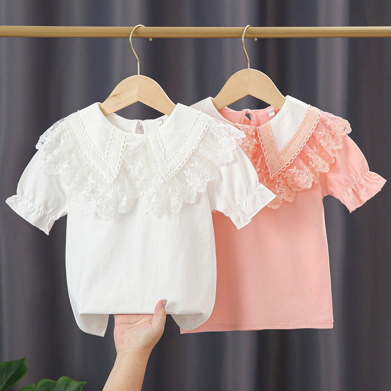 Girls' blouse with lace collar and ruffle details Mune Fashion