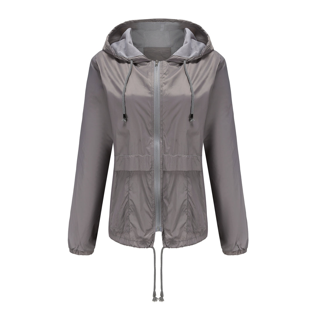 Women's lightweight wind jacket with hood mesh lining drawstring and zipper Mune Fashion