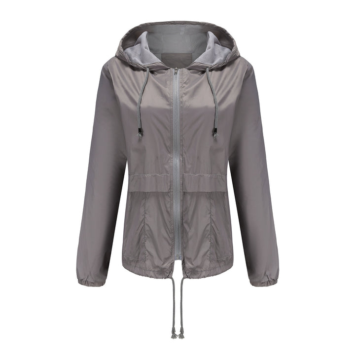 Women's lightweight wind jacket with hood mesh lining drawstring and zipper Mune Fashion