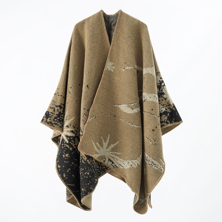 Women's Reversible Jacquard Wrap Poncho in Oversized Cape Mune Fashion