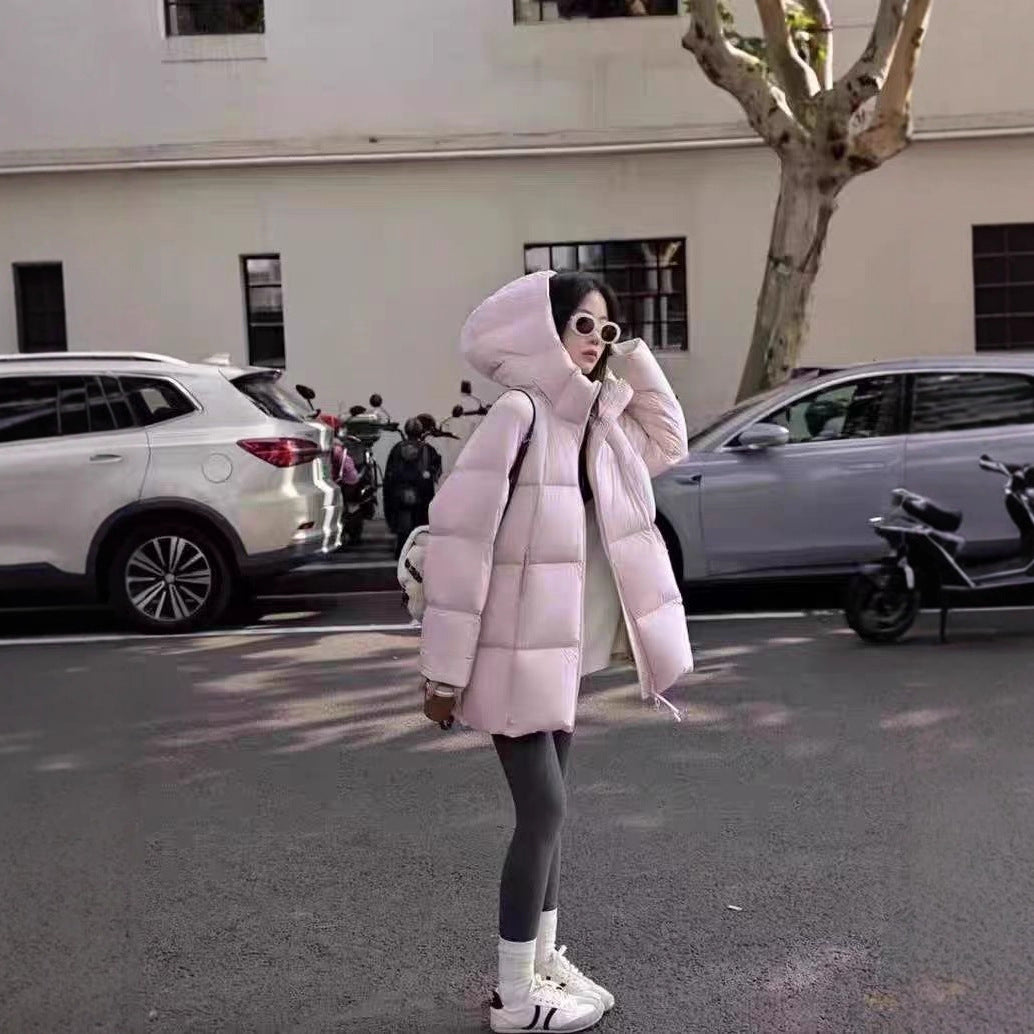 Women Long Padded Quilted Down Jacket with Hood and Oversized Cut Mune Fashion
