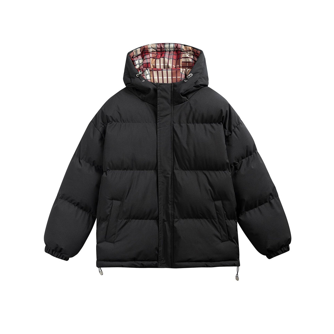 Women Padded Oversize Quilted Jacket with Hood, High Collar and Checked Lining Mune Fashion