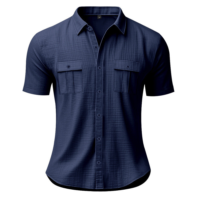 Men's Nan Lightweight Structured Short Sleeve Shirt with Chest Flaps and Full Button Placket Mune Fashion