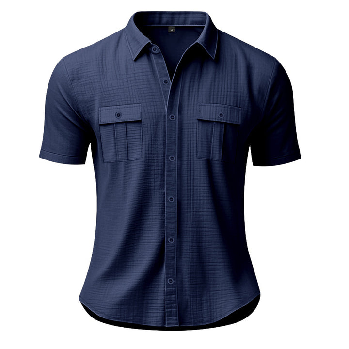 Men's Nan Lightweight Structured Short Sleeve Shirt with Chest Flaps and Full Button Placket Mune Fashion