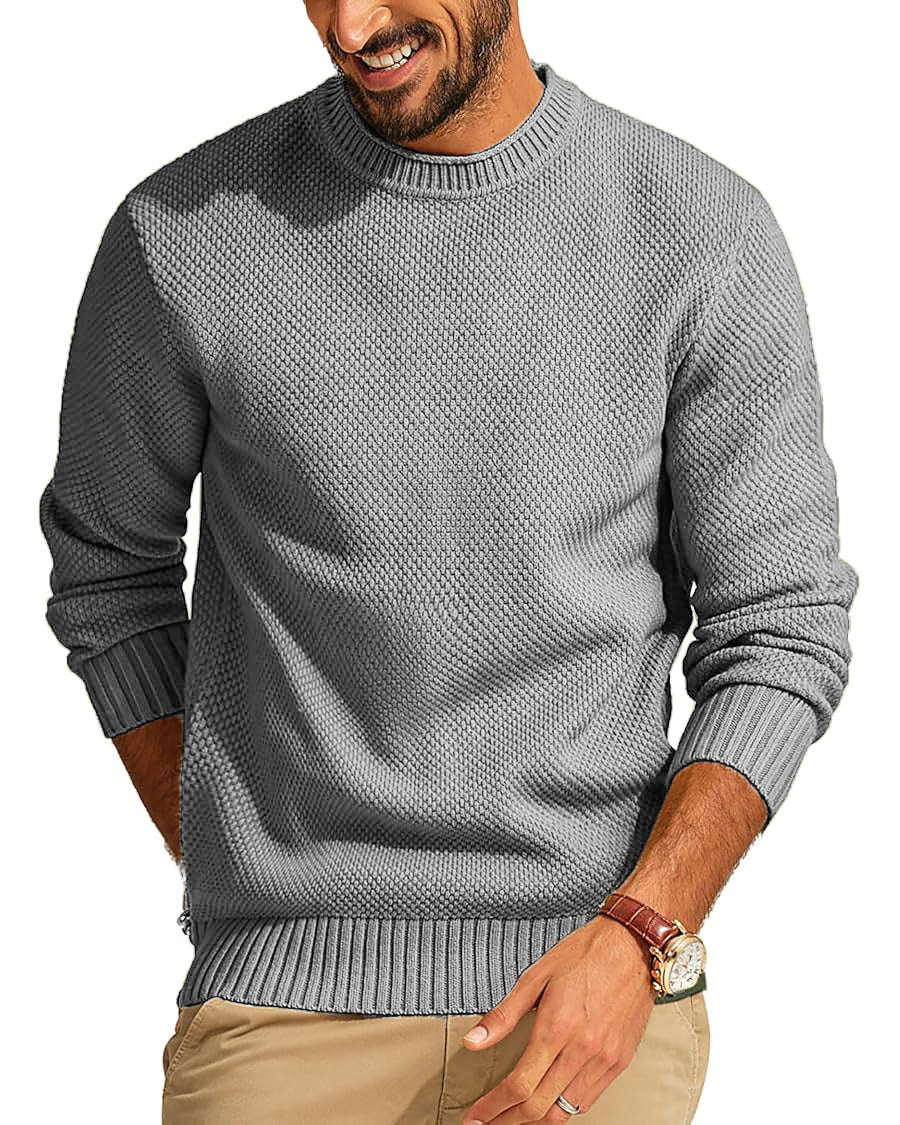 Men's Waffle Knit Sweater with Round Neck Mune Fashion