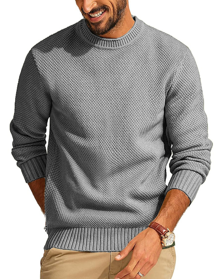 Men's Waffle Knit Sweater with Round Neck Mune Fashion