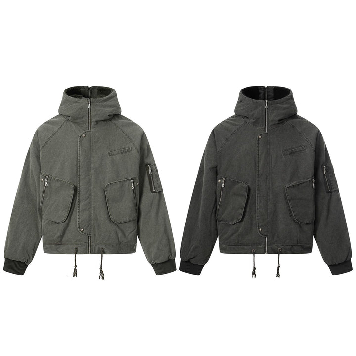 Men's short jacket in utility look with high stand-up collar and hood Mune Fashion