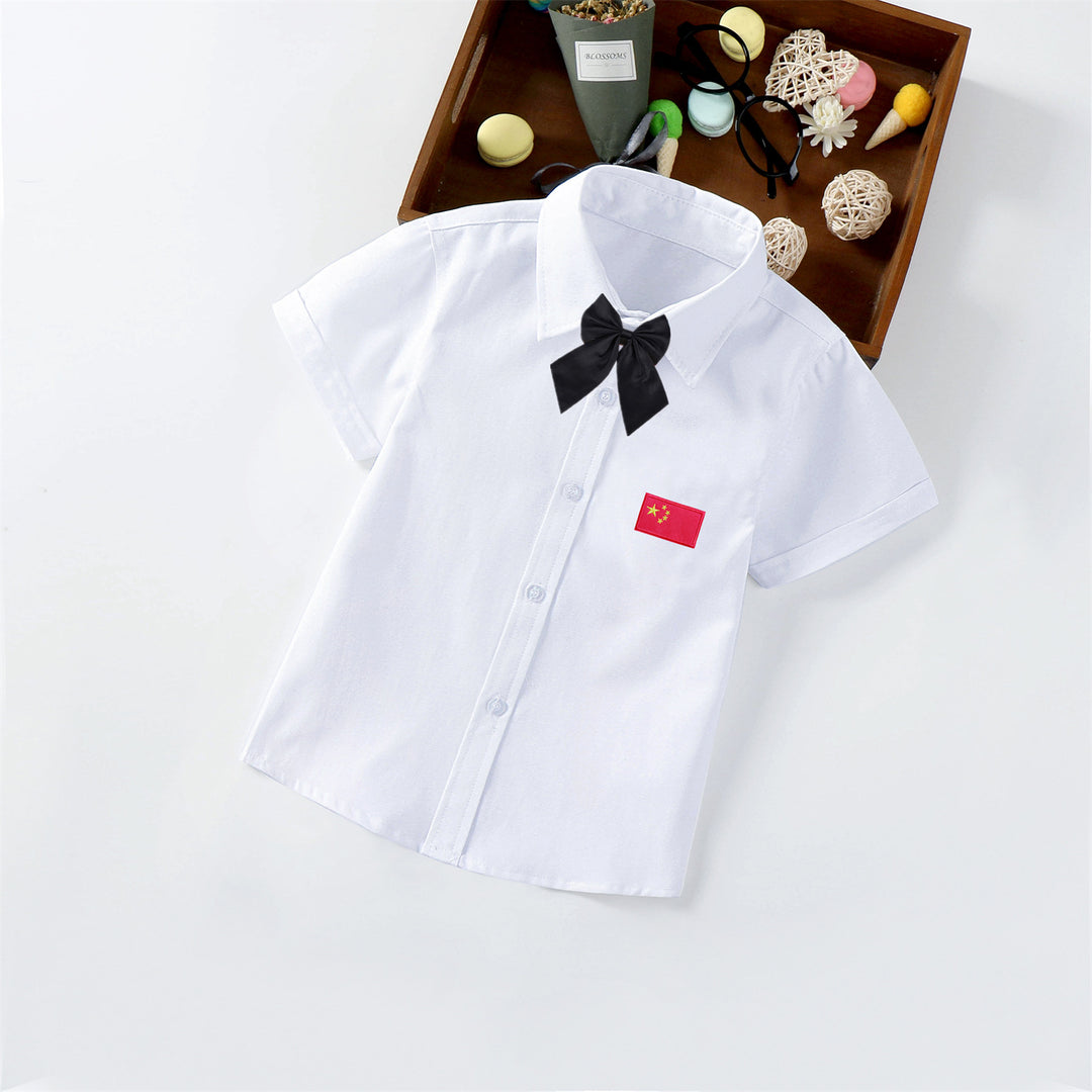 Ladies short sleeve shirt with elegant appliqué Mune Fashion