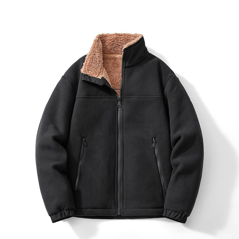 Men's Teddy-lined fleece jacket with stand-up collar, zipper and thermo inner lining Mune Fashion