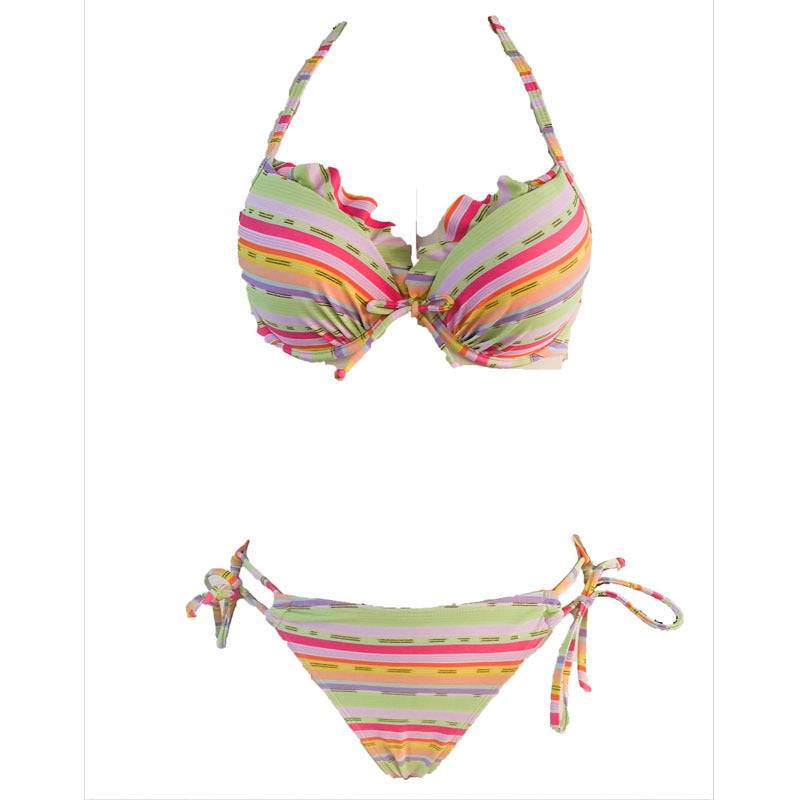 Women's Colorful Striped Bikini with Playful Ruffle Details Mune Fashion