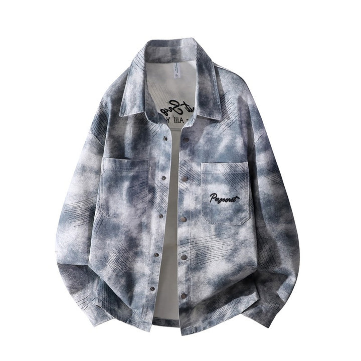 Men's oversized shirt jacket in washed batik look with snap button front & applied chest pockets Mune Fashion