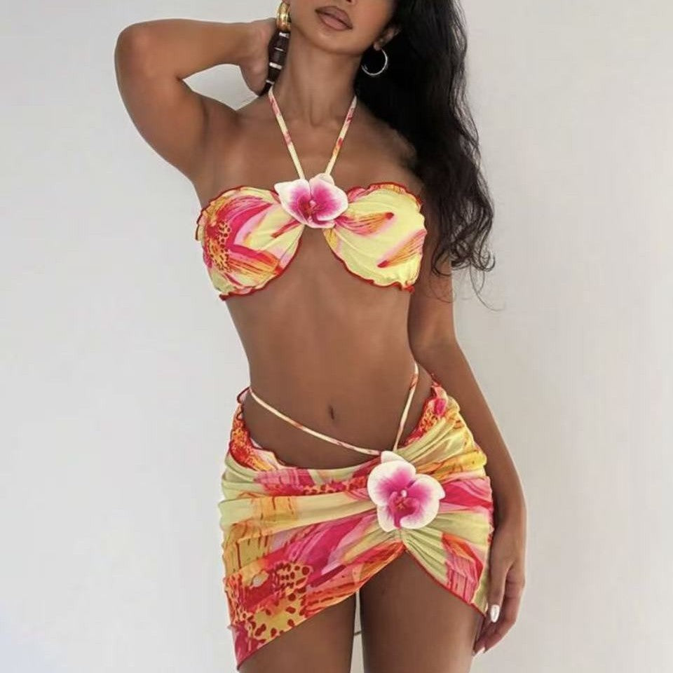 Women's Bikini Set with Floral Wrap Skirt Mune Fashion